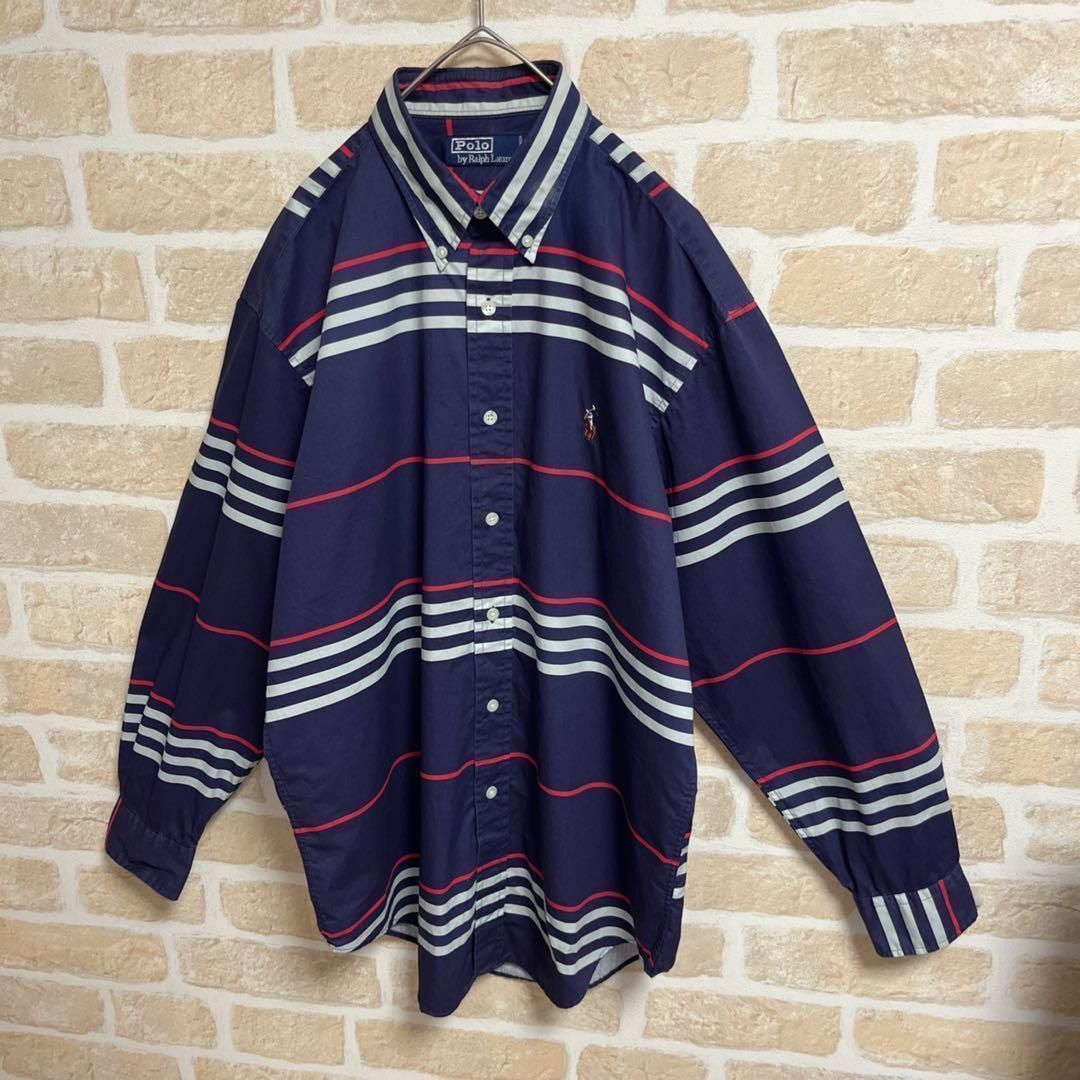 POLO RALPH LAUREN(ポロラルフローレン)のPOLO RALPH LAUREN シャツ 長袖 ボーダー ネイビー 刺繍ロゴ メンズのトップス(Tシャツ/カットソー(七分/長袖))の商品写真