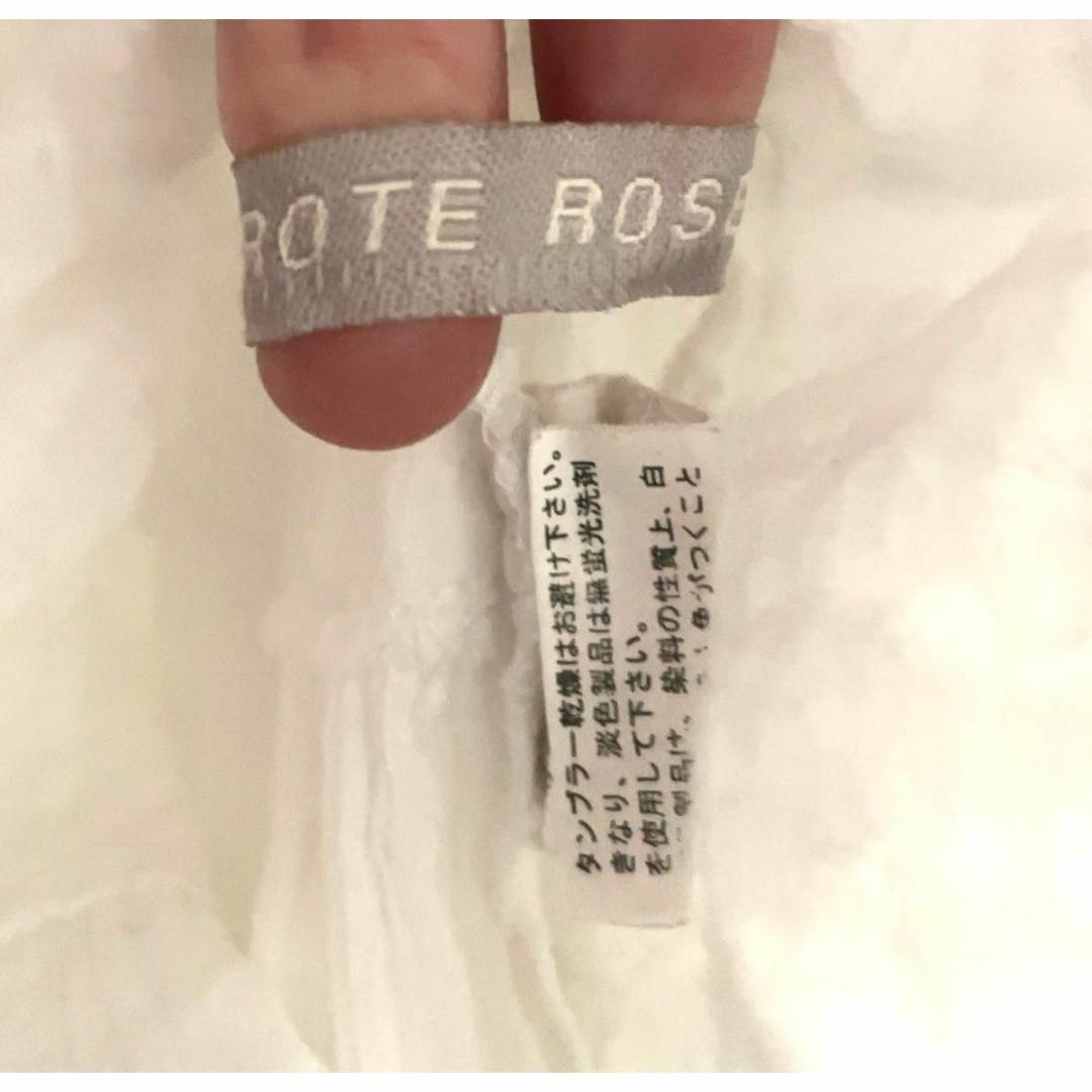 ROTE ROSE 綿100% フリル はしご リボン チュニック M 白 半袖 レディースのワンピース(ミニワンピース)の商品写真