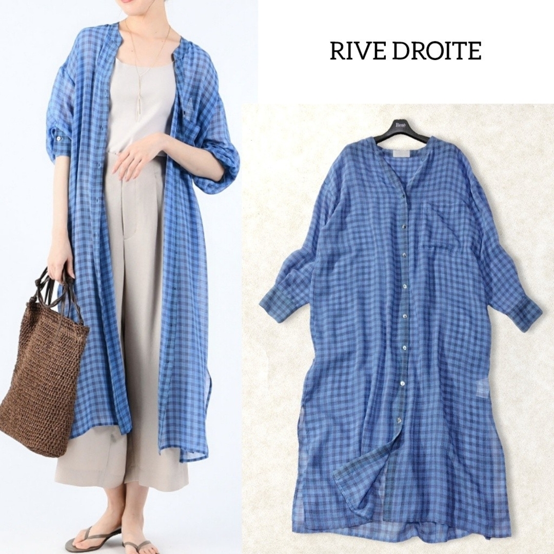 RIVE DROITE(リヴドロワ)のリヴドロワ ✿ シアー チェック シャツワンピース ロングワンピース ブルー 青 レディースのワンピース(ロングワンピース/マキシワンピース)の商品写真