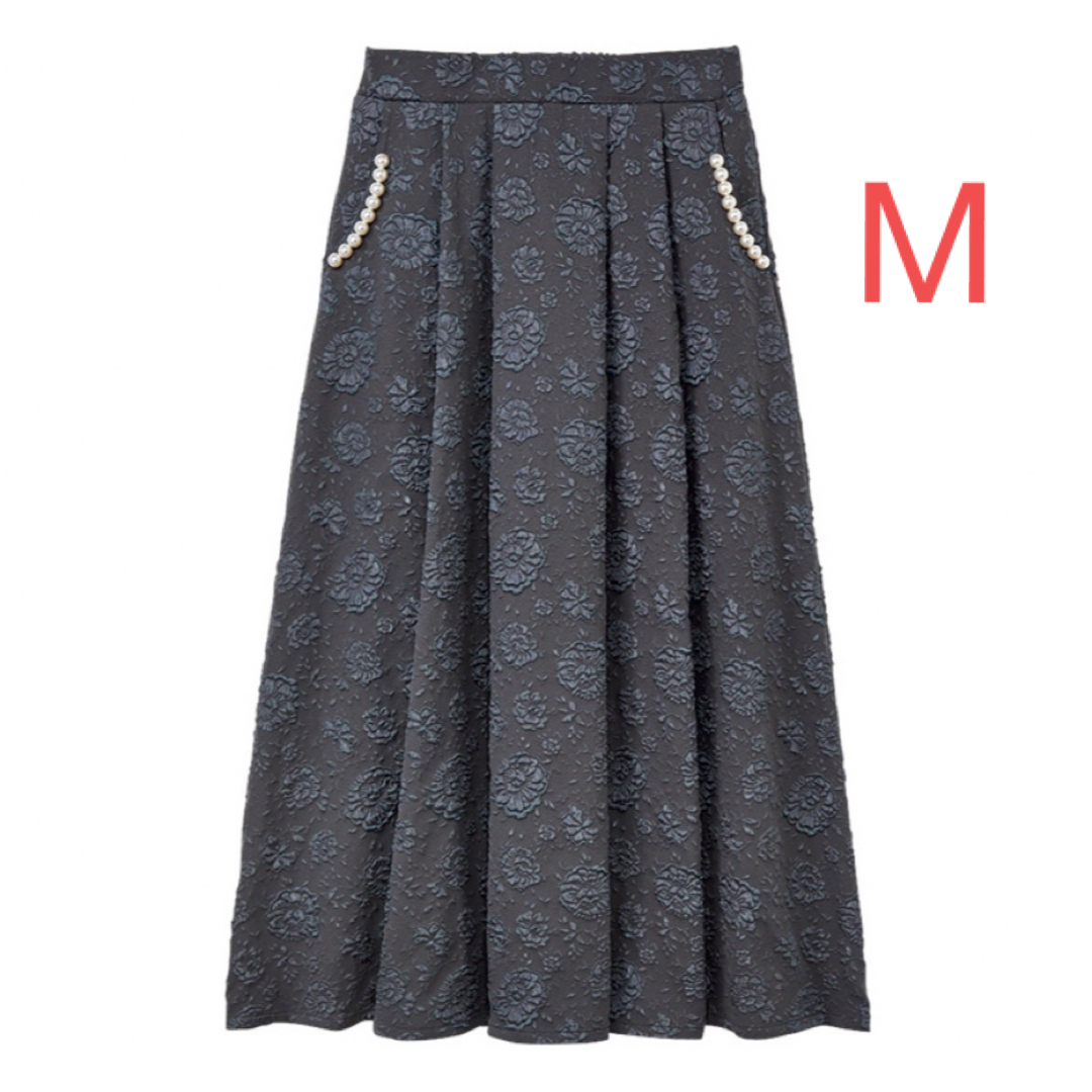 Mサイズ ジャカードスカート グレー レディースのスカート(ひざ丈スカート)の商品写真