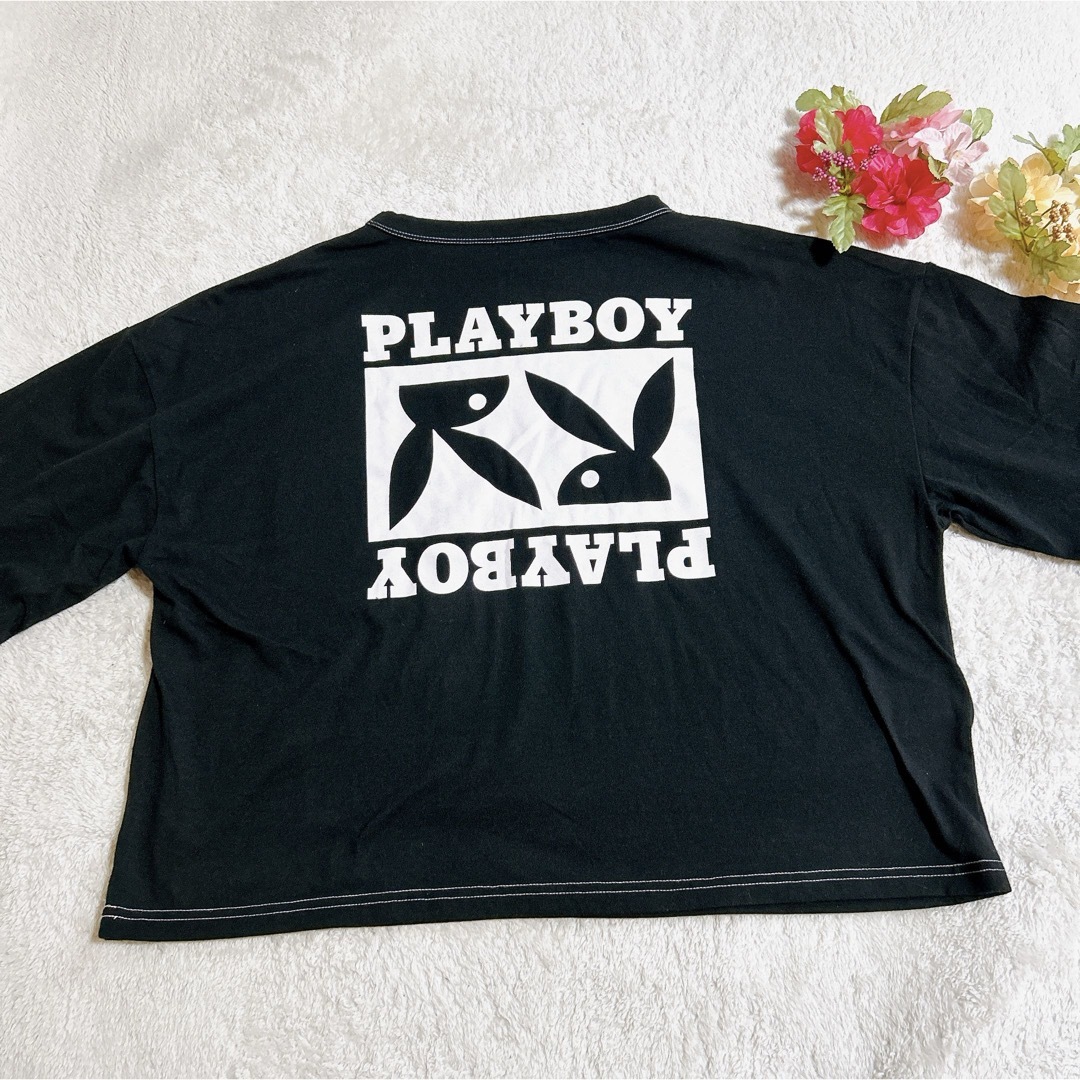 PLAYBOY(プレイボーイ)のプレイボーイ ショート丈 Tシャツ ロゴ 大きいサイズ 4L レディースのトップス(Tシャツ(半袖/袖なし))の商品写真