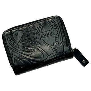 ☆☆Vivienne Westwood ヴィヴィアン・ウエストウッド エンボスオールオーバーオーブパターン ブラック 2つ折り財布 レザー レディース