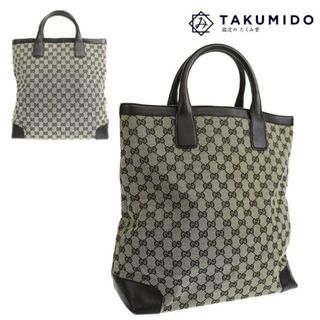 Gucci - グッチ トートバッグ  002・1093 中古 GGキャンバス ブラック レザー GUCCI 【中古】 ｜バック 鞄 カバン ハンドバッグ ユニセックス ブランド GG柄 ファッション ABランク