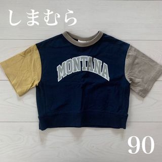 シマムラ(しまむら)のしまむら バイカラー ロゴTシャツ 90 MONTANA ネイビー(Tシャツ/カットソー)