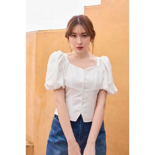 ハーリップトゥ(Her lip to)の新品タグ付き　herlipto Bloom Panel Top　white　M(シャツ/ブラウス(半袖/袖なし))