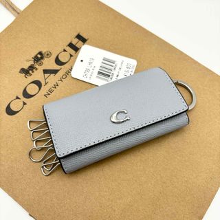 コーチ(COACH)の【COACH☆新品】6 リング キー ケース！クロスグレイン レザー！グレー！(キーケース)