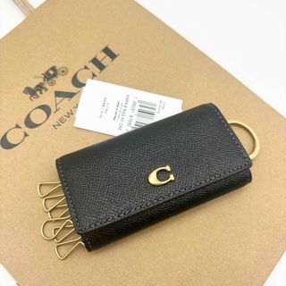 コーチ(COACH)の【COACH☆新品】6 リング キー ケース！クロスグレイン レザー！ブラック！(キーケース)