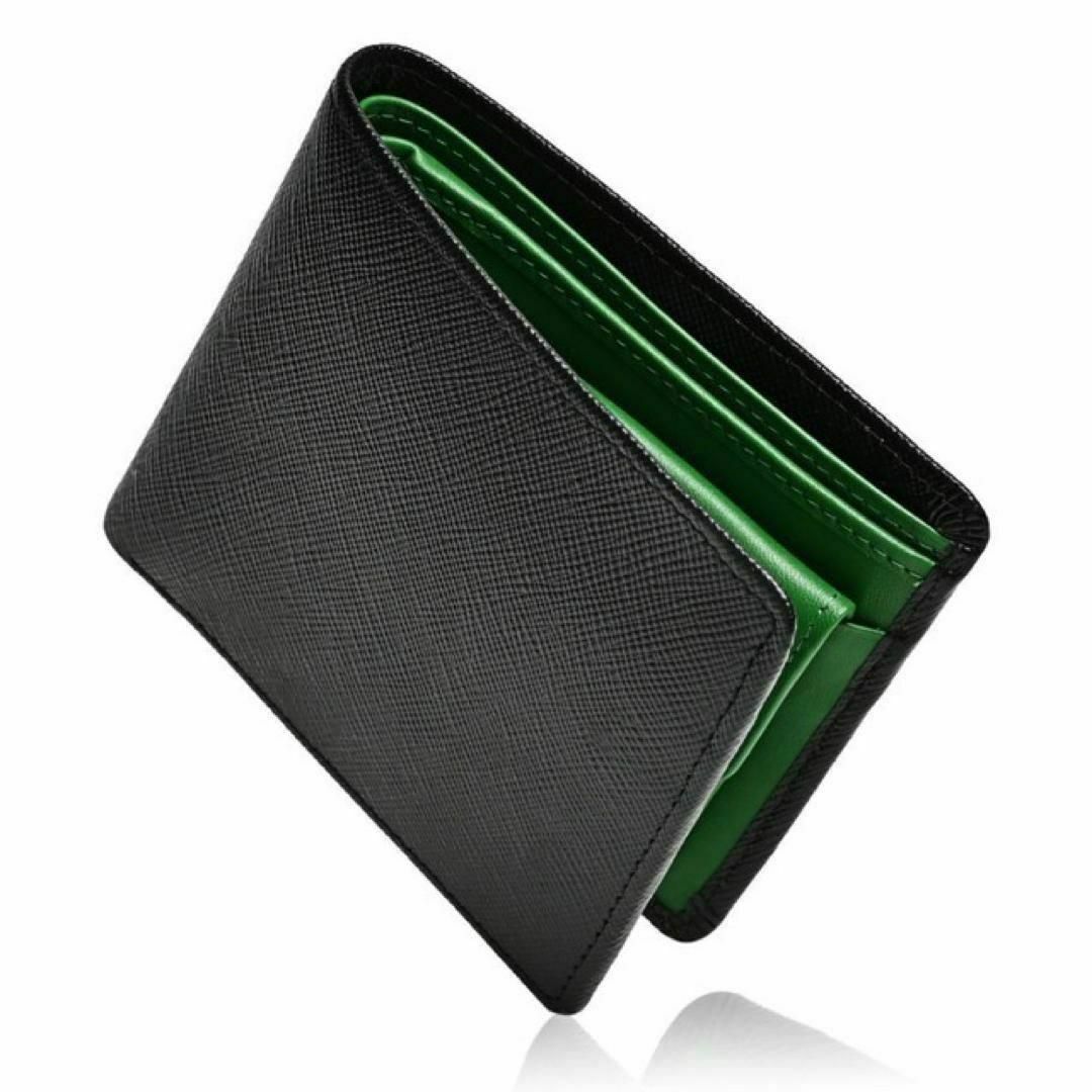 新品 本革財布 メンズ 男性 高級 2つ折りサフィアーノレザー 緑 グリーン メンズのファッション小物(折り財布)の商品写真