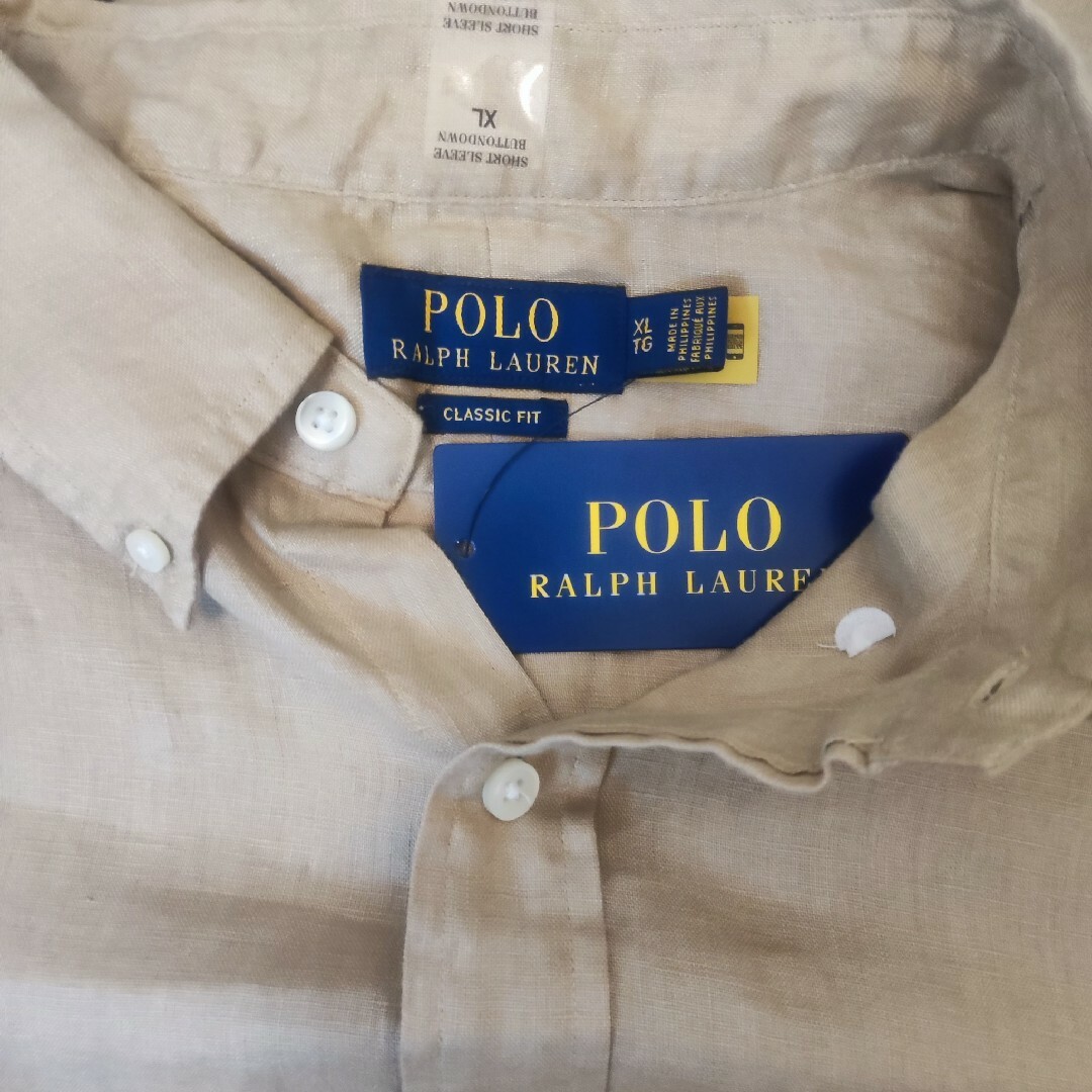 POLO RALPH LAUREN(ポロラルフローレン)の【新品タグ付き】ポロラルフローレン　リネン　ボタンダウンシャツ　ベージュ　XL メンズのトップス(シャツ)の商品写真
