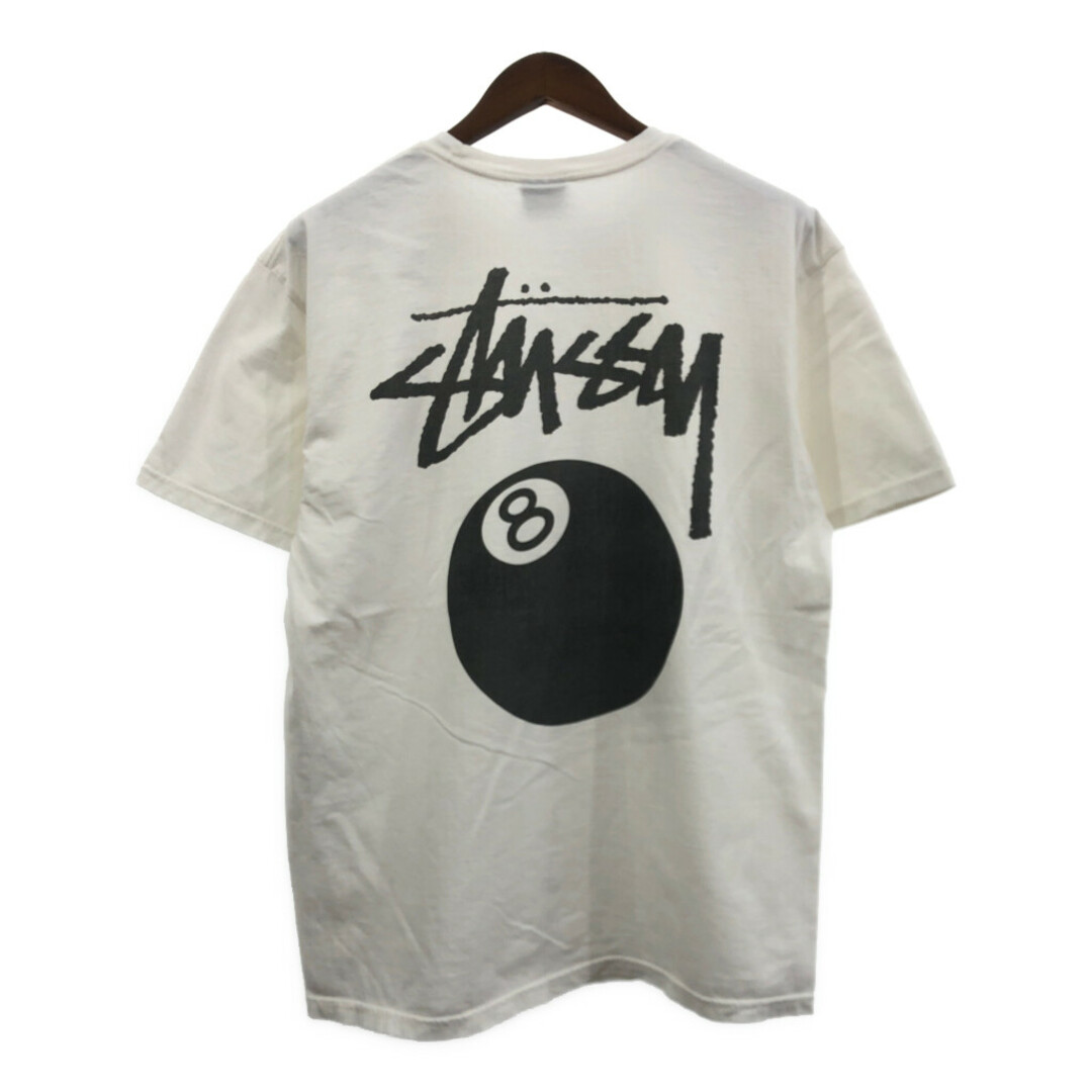 STUSSY(ステューシー)の00年代 STUSSY ステューシー 8BALL 半袖Ｔシャツ ロゴ ホワイト (メンズ L) 中古 古着 Q6426 メンズのトップス(Tシャツ/カットソー(半袖/袖なし))の商品写真