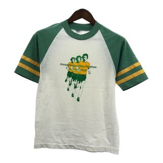 チャンピオン(Champion)の70年代 USA製 Champion チャンピオン デルタ大学 半袖Ｔシャツ ヴィンテージ ホワイト (メンズ MEDIUM) 中古 古着 Q6429(Tシャツ/カットソー(半袖/袖なし))