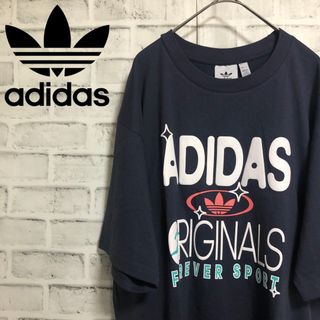 オリジナルス(Originals（adidas）)の美品XXL⭐️ビッグADIDAS&トレファイルロゴ Tシャツ ネイビー(Tシャツ/カットソー(半袖/袖なし))