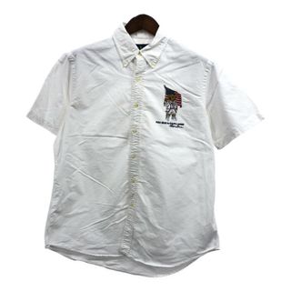 RALPH LAUREN ラルフローレン ポロベア ボタンダウン 半袖シャツ ワンポイント ホワイト (メンズ L) 中古 古着 Q6432(シャツ)