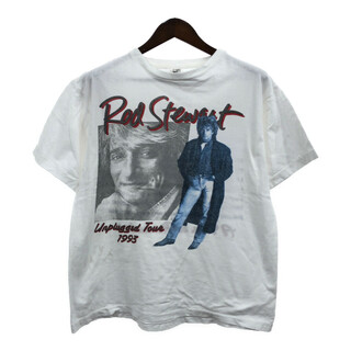 90年代 Rod Stewart ロッド・スチュワート 半袖Ｔシャツ バンドT ホワイト (メンズ L) 中古 古着 Q6433(Tシャツ/カットソー(半袖/袖なし))