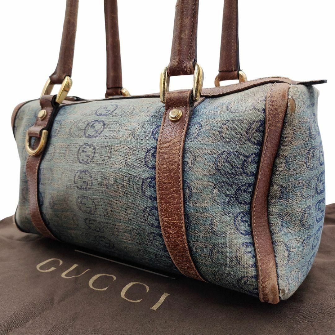 Gucci(グッチ)のグッチ ミニボストンバッグ デニム キャンバス レザー GG柄 ブルー系 レディースのバッグ(トートバッグ)の商品写真