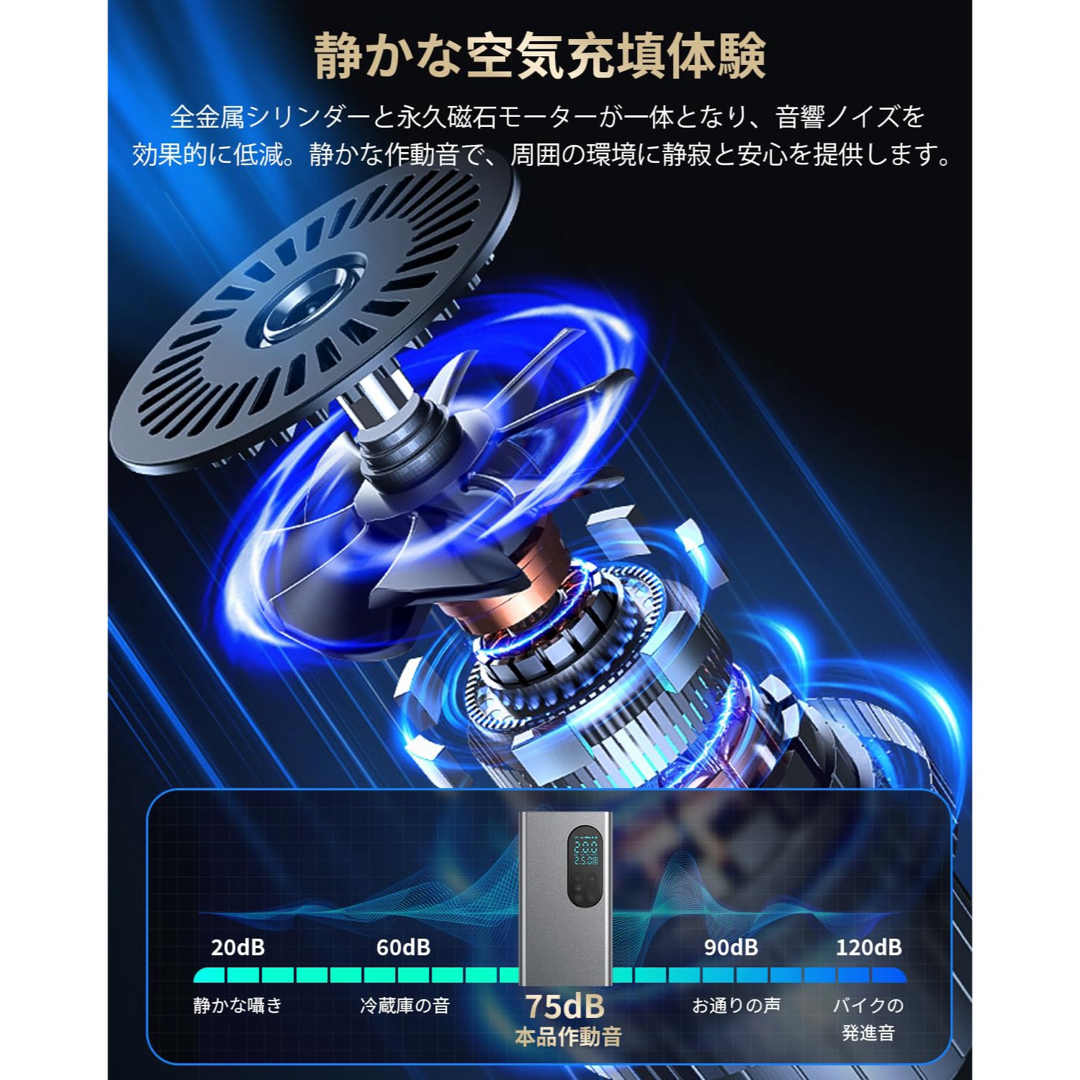 【新品】電動空気入れ 車 自転車 最大圧力150PSI 6000mAh 自動車/バイクの自動車(その他)の商品写真