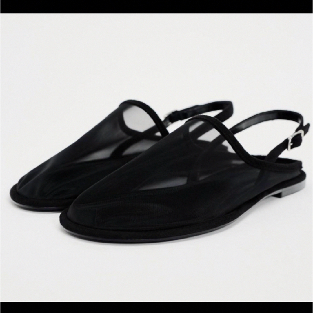 ZARA(ザラ)の【完売品】ZARAメッシュミュール⭐︎ブラック37 レディースの靴/シューズ(ミュール)の商品写真