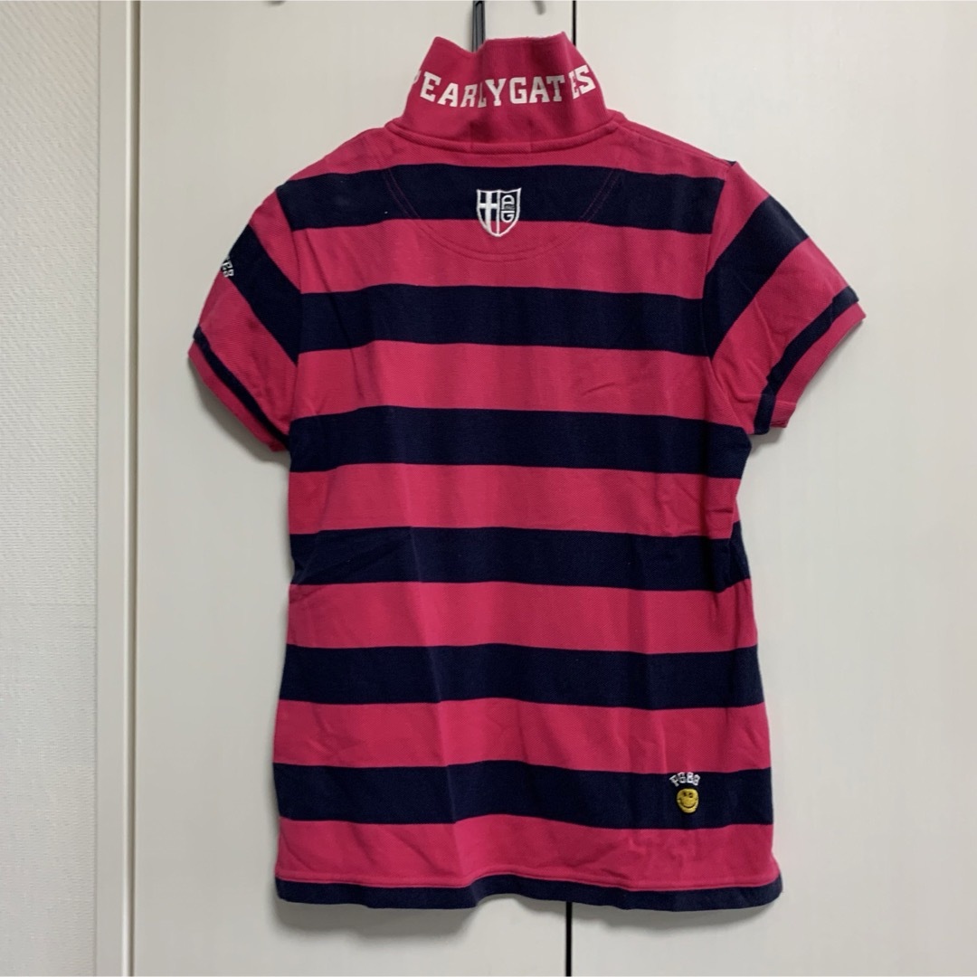 PEARLY GATES(パーリーゲイツ)のレディース　半袖ポロシャツ　ゴルフウェア　サイズ0 Sサイズ　ボーダー レディースのトップス(シャツ/ブラウス(半袖/袖なし))の商品写真