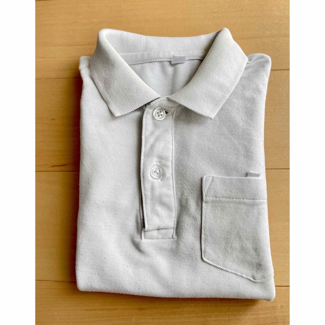 110cm 白　長袖ポロシャツ　小学生 キッズ/ベビー/マタニティのキッズ服男の子用(90cm~)(Tシャツ/カットソー)の商品写真