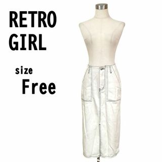 【F】RETRO GIRL レトロガール レディース デニムスカート アイボリー(ひざ丈スカート)