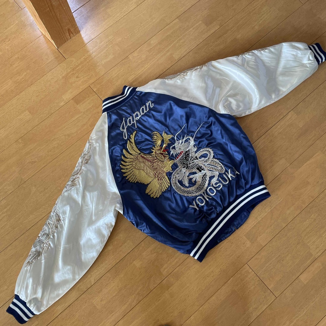 90年 古着 スカジャン 鷹 鳳凰 白龍 YOKOSUKA JAPAN／ブルー メンズのジャケット/アウター(スカジャン)の商品写真