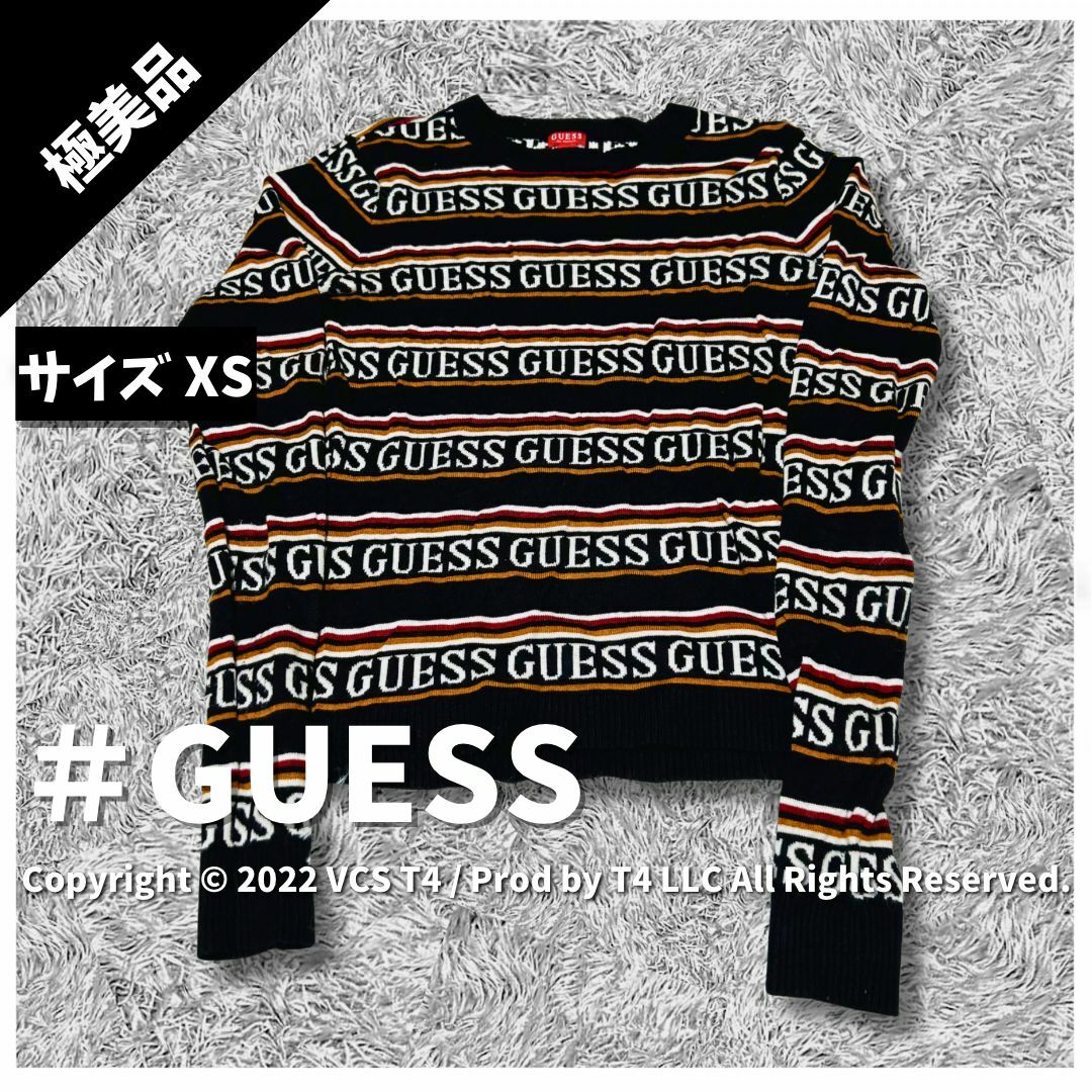 GUESS(ゲス)の【極美品】ゲス ニット・セーター 長袖 XS ブラック ロゴ 総柄 ✓3944 レディースのトップス(ニット/セーター)の商品写真