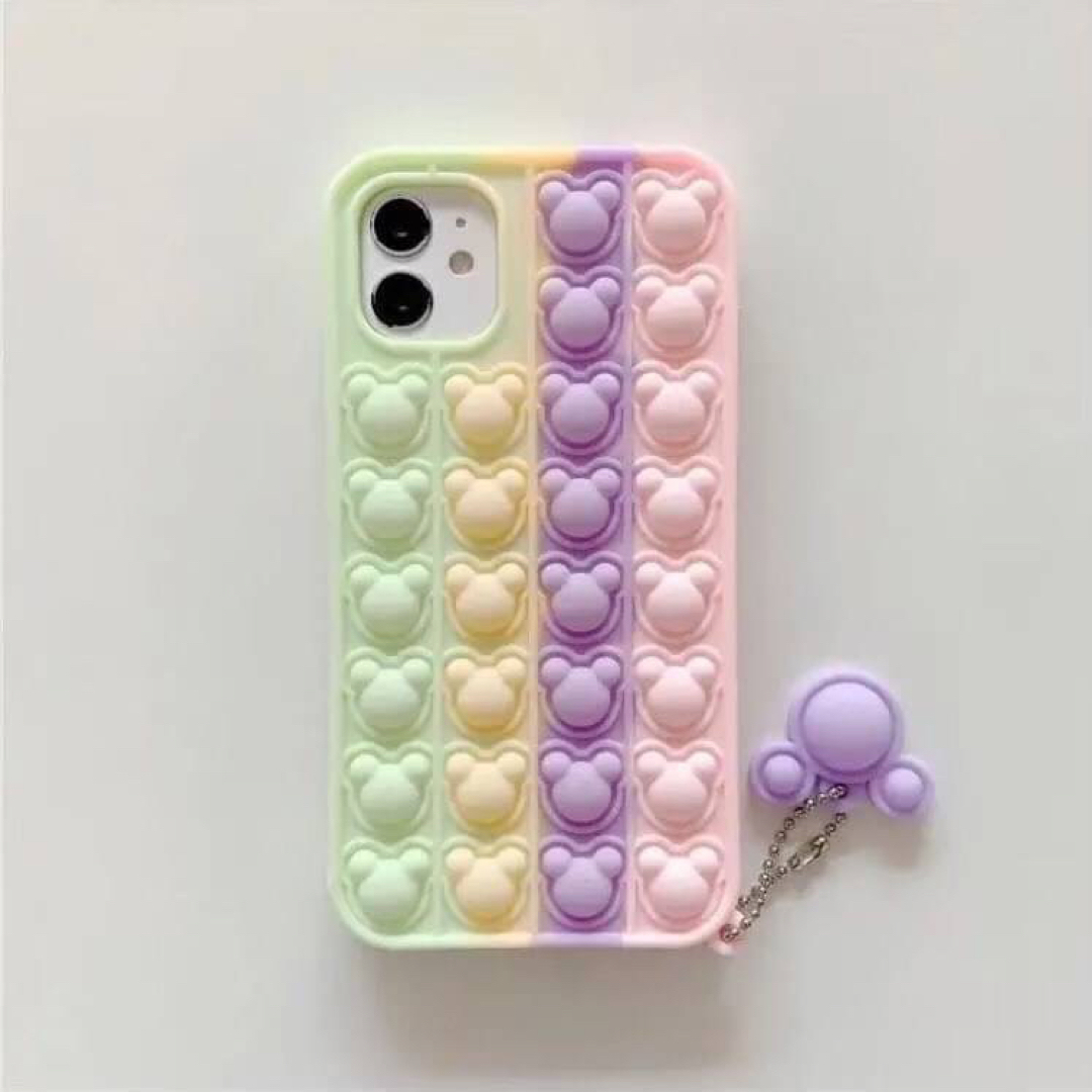 iPhoneケース　くまプッシュ　X. XS 水色ピンク　シリコン スマホ/家電/カメラのスマホアクセサリー(iPhoneケース)の商品写真