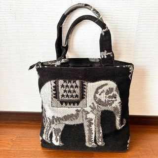 大きめトートバッグ　象　ゾウ　ビーズ刺繍　エレファント　ビーズ　エスニック(トートバッグ)