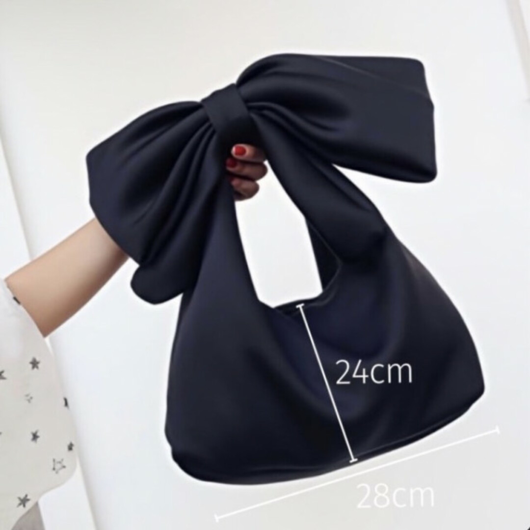 ビッグリボン ハンドルバッグ おしゃれ 黒 綺麗 美品 レディース 韓国 安い レディースのバッグ(ショルダーバッグ)の商品写真