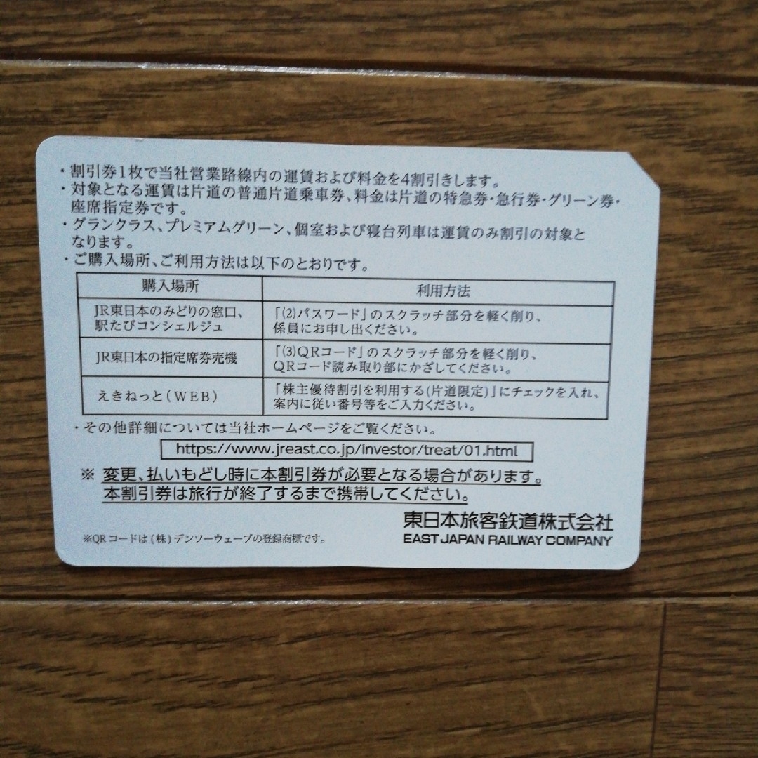 JR東日本　株主優待割引券　1枚 チケットの優待券/割引券(その他)の商品写真