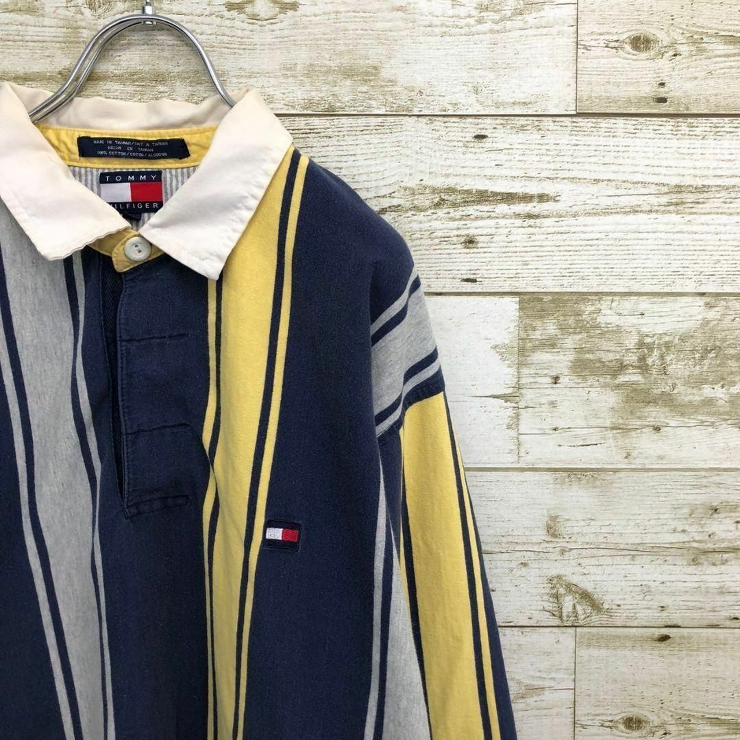 TOMMY HILFIGER(トミーヒルフィガー)の【k6480】USA古着90sトミーヒルフィガー刺繍ロゴストライプ柄ラガーシャツ メンズのトップス(その他)の商品写真