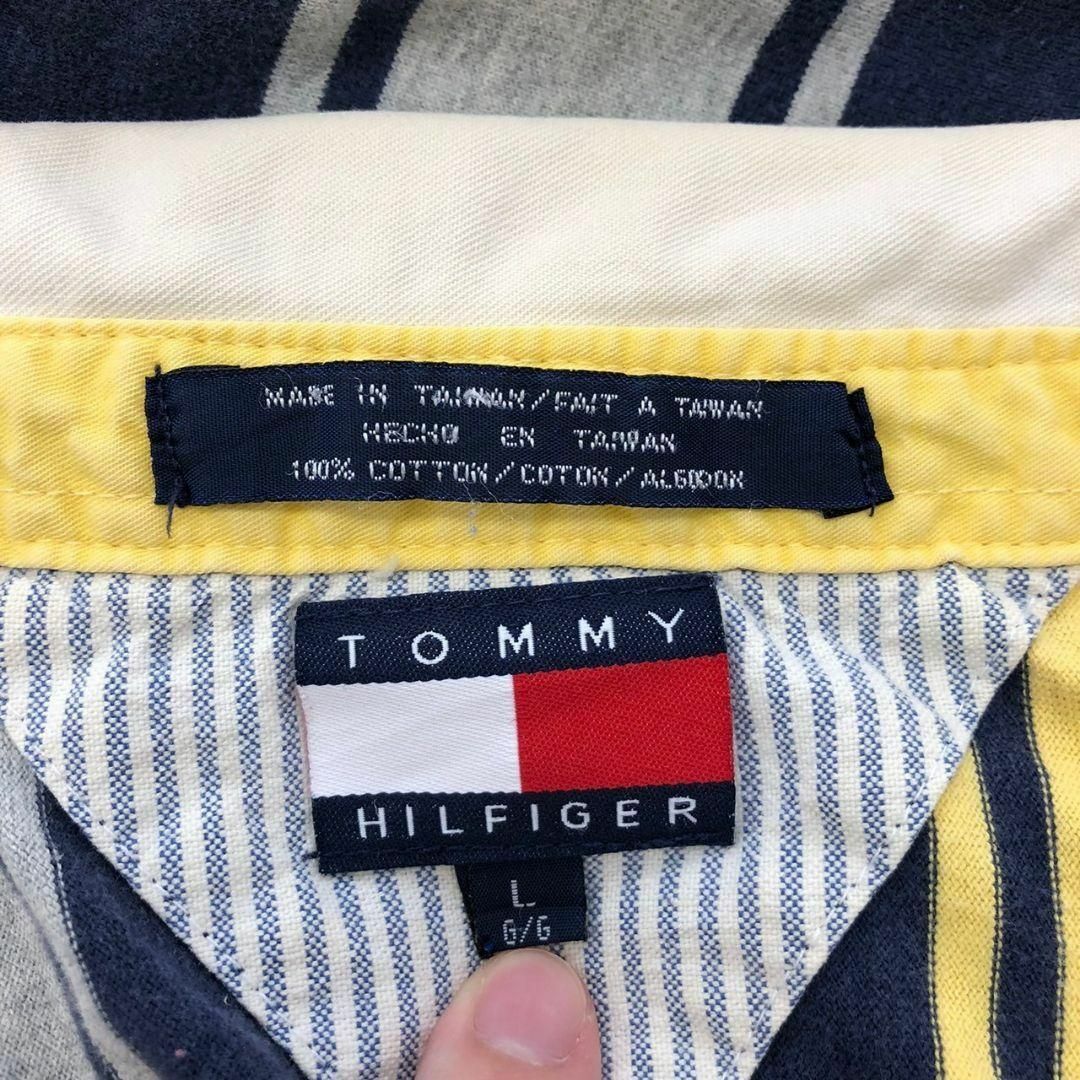 TOMMY HILFIGER(トミーヒルフィガー)の【k6480】USA古着90sトミーヒルフィガー刺繍ロゴストライプ柄ラガーシャツ メンズのトップス(その他)の商品写真