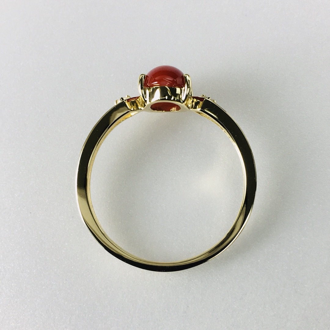 K18 血赤珊瑚 シンプルダイヤリング　13号　0.89ct レディースのアクセサリー(リング(指輪))の商品写真
