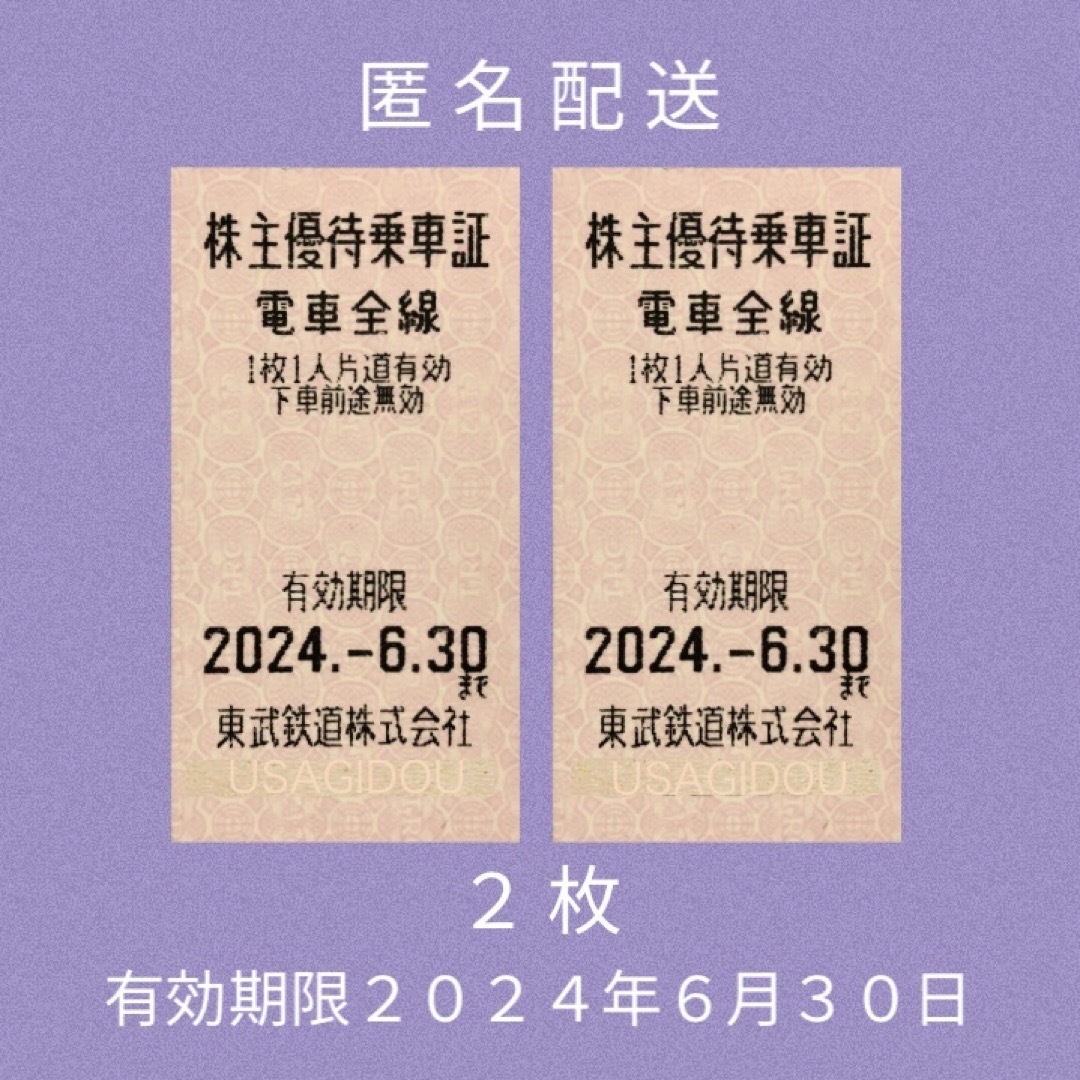 東武鉄道 株主優待乗車証 ２枚 チケットの乗車券/交通券(鉄道乗車券)の商品写真