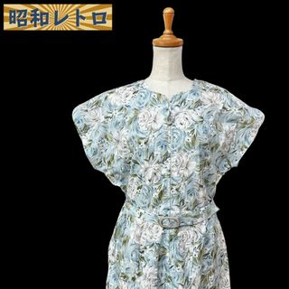 【昭和レトロ】半袖ワンピース/総柄/花柄/L/古着/60'70'/No.478 (ロングワンピース/マキシワンピース)