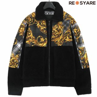 ヴェルサーチ(VERSACE)の極美品 VERSACE JEANS COUTURE ヴェルサーチ バロック チェック ボア フリース ジップアップ ジャケット ブルゾン 46494(ブルゾン)