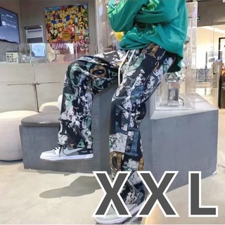 カジュアルパンツ  XXL　韓国　黒　ストリート　アルファベット　ロングパンツ　(スラックス)