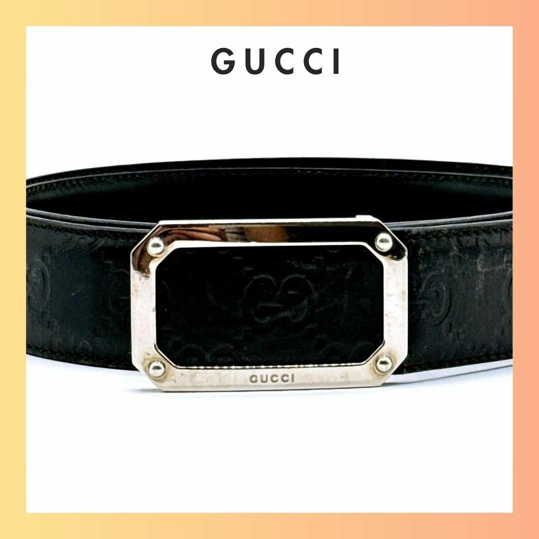 Gucci(グッチ)のグッチ レザー シマ ベルト　黒　ブラック　メンズ メンズのファッション小物(ベルト)の商品写真