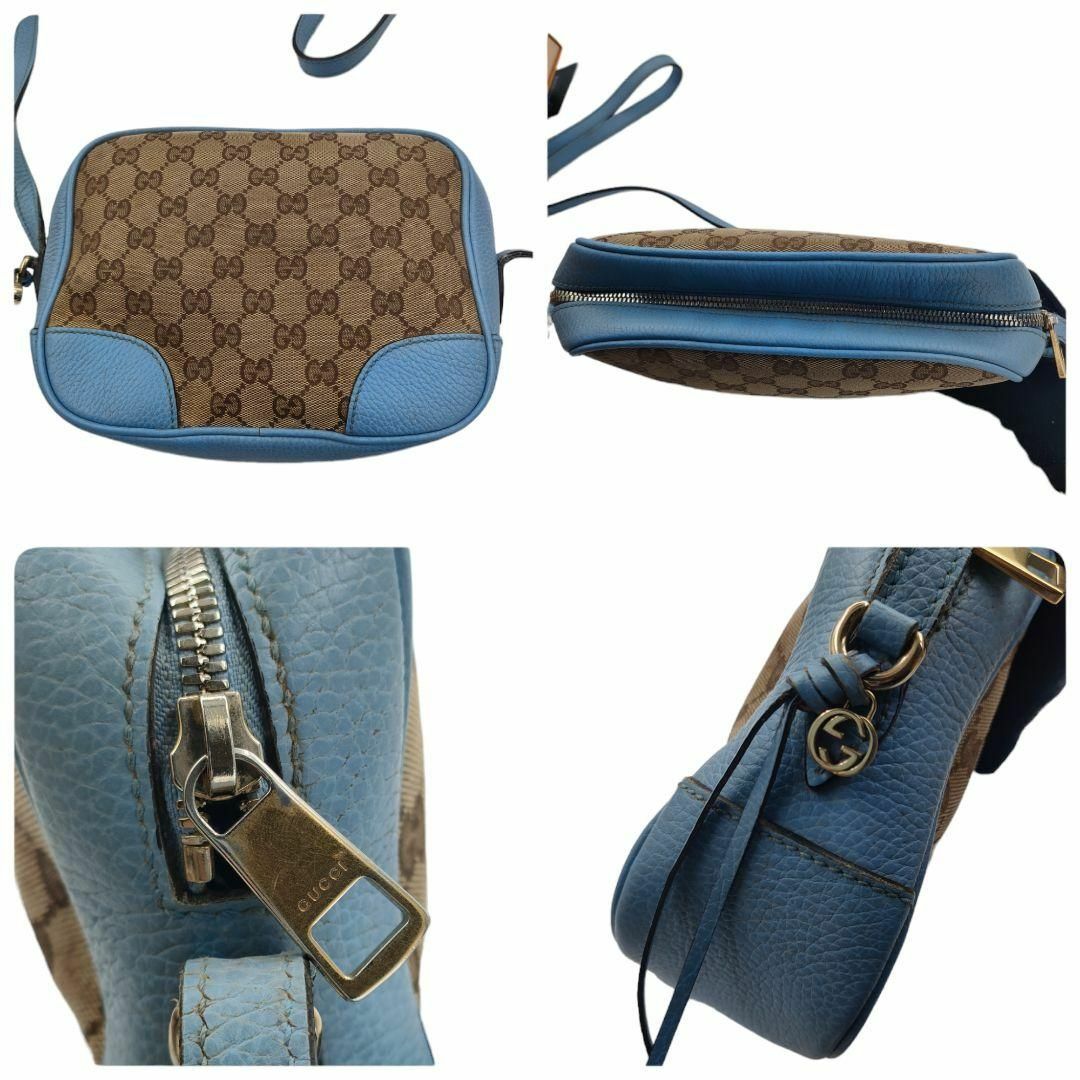 Gucci(グッチ)のグッチ ショルダーバッグ カメラバッグ GGキャンバス レザー 水色 肩掛け レディースのバッグ(ショルダーバッグ)の商品写真