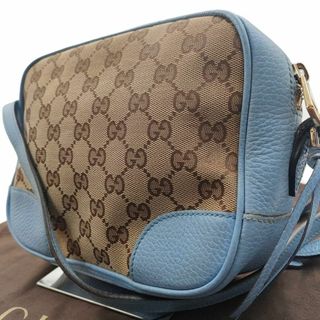 グッチ(Gucci)のグッチ ショルダーバッグ カメラバッグ GGキャンバス レザー 水色 肩掛け(ショルダーバッグ)