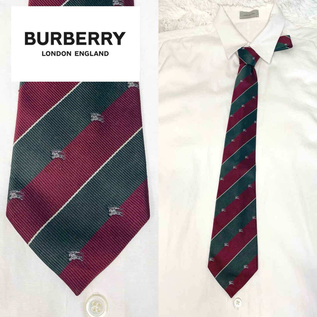 BURBERRY(バーバリー)の【美品】 Burberry  ネクタイ グリーン×ワイン レジメ メンズのファッション小物(ネクタイ)の商品写真