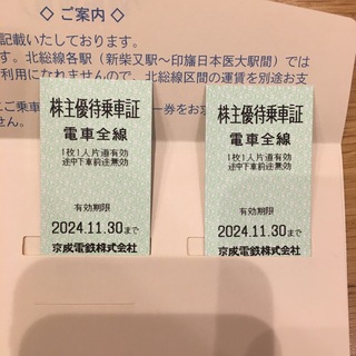 京成電鉄　株主優待券　株主優待乗車証(鉄道乗車券)