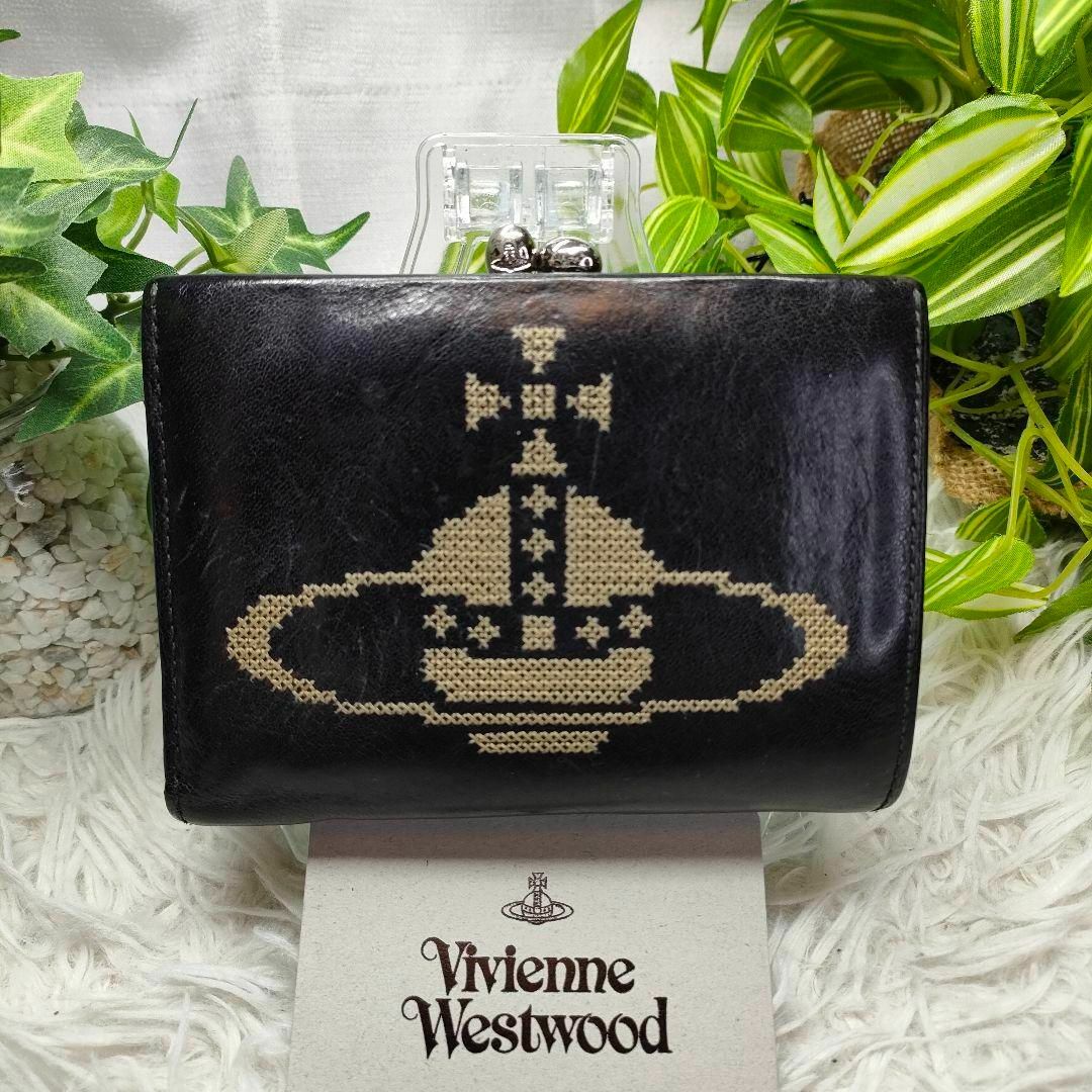 Vivienne Westwood(ヴィヴィアンウエストウッド)のヴィヴィアンウエストウッド 二つ折り財布 がま口 オーブ ロゴ ブラック ビッグ レディースのファッション小物(財布)の商品写真