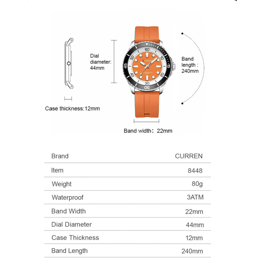新品 CURREN オマージュウォッチ ラバーストラップ メンズ腕時計 オレンジ メンズの時計(腕時計(アナログ))の商品写真