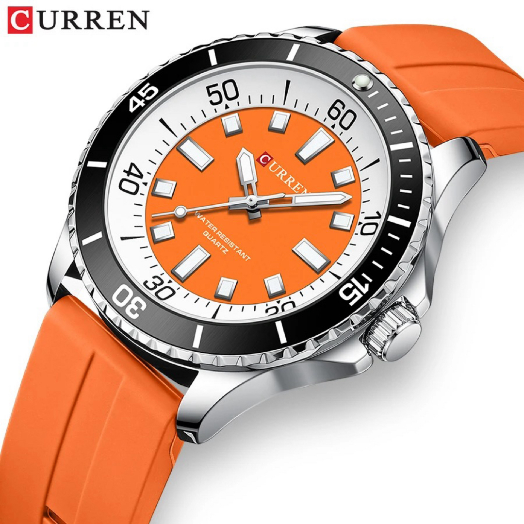 新品 CURREN オマージュウォッチ ラバーストラップ メンズ腕時計 オレンジ メンズの時計(腕時計(アナログ))の商品写真