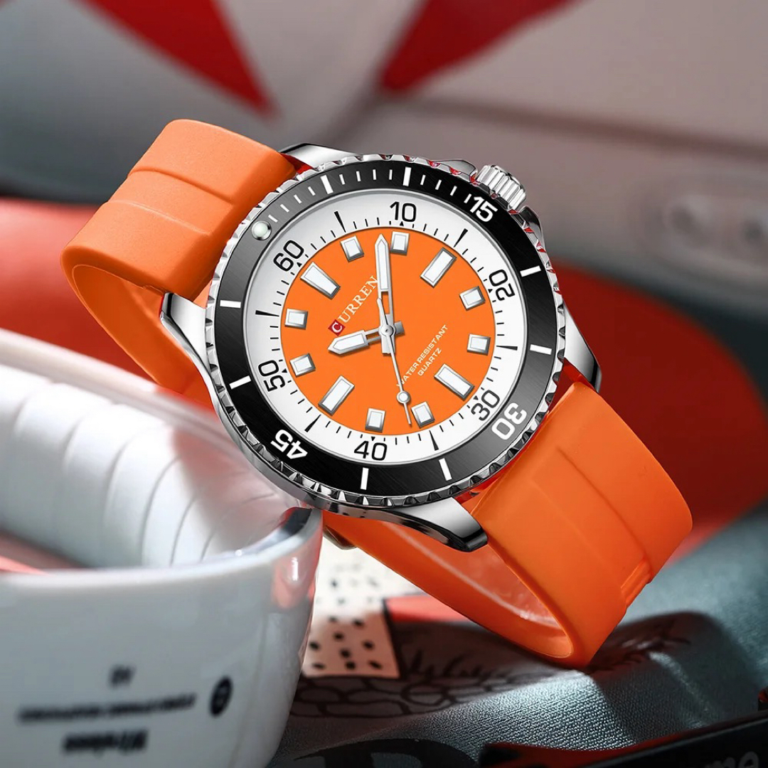 新品 CURREN オマージュウォッチ ラバーストラップ メンズ腕時計 オレンジ メンズの時計(腕時計(アナログ))の商品写真