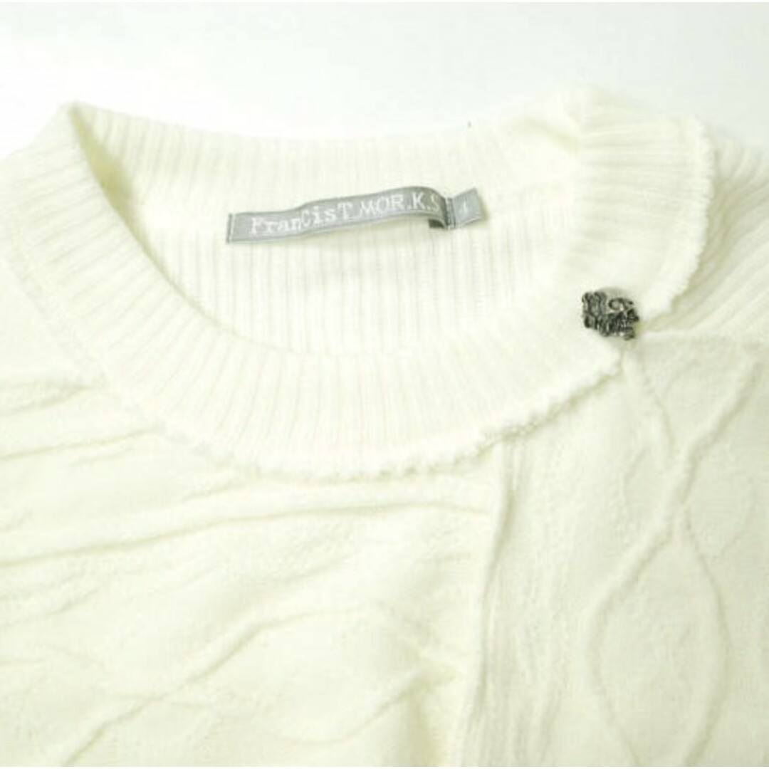 FranCisT_MOR.K.S.(フランシストモークス)のFranCisT_MOR.K.S. フランシストモークス 23AW 日本製 3MIX CABLE RIB KNIT PULLOVER ハイビスカル ケーブルリブニットプルオーバー MC3042 4 WHITE セーター クレイジーパターン トップス【中古】【FranCisT_MOR.K.S.】 メンズのトップス(ニット/セーター)の商品写真