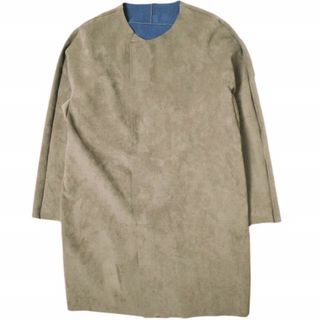 クラス(Class)のCLASS クラス 日本製 Ultra Suede Coat ウルトラスエード ノーカラーコート PBEA01UNIA 3 モカブラウン/ブルー フェイクレザー 人工皮革 アウター【中古】【CLASS】(その他)