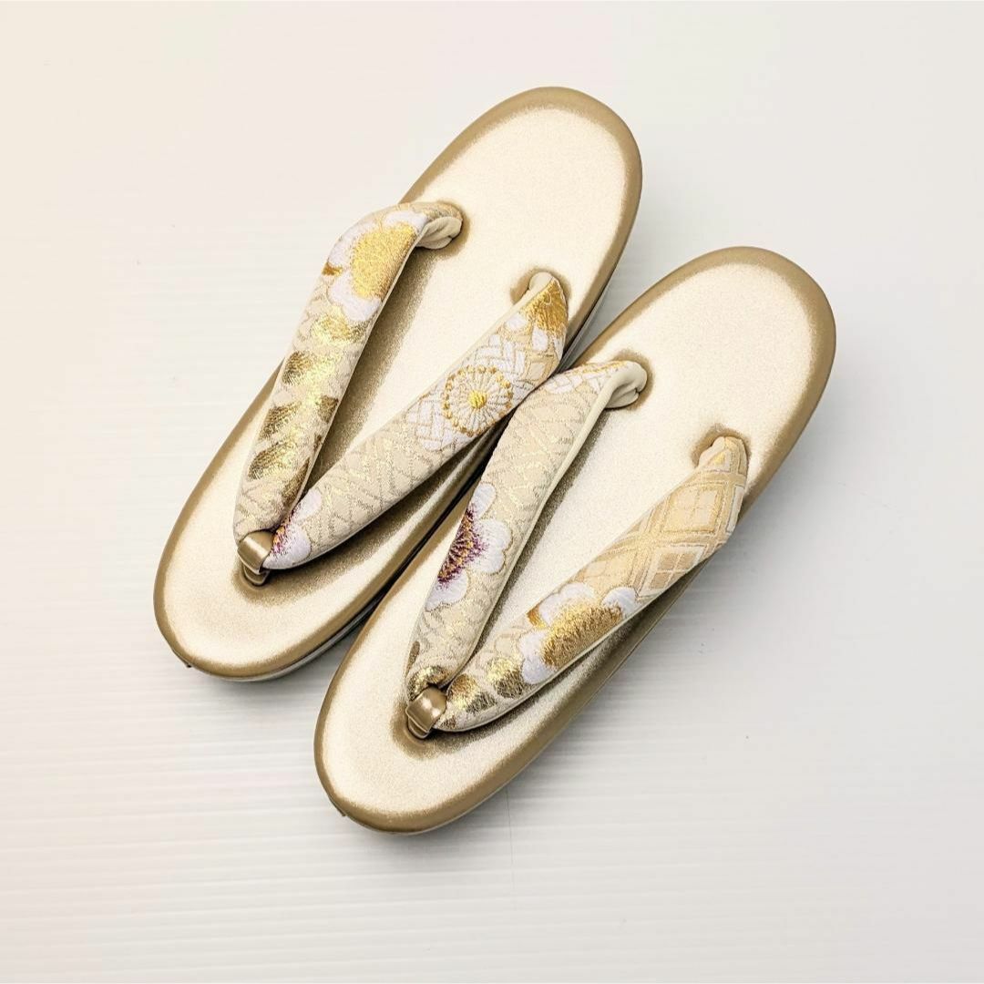 和装 草履バッグセット 振袖用 帯地 金×白 Lサイズ 三枚芯 w43-2 レディースの水着/浴衣(着物)の商品写真