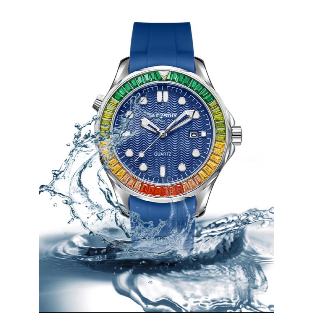 新品 AOCASDIY ゴージャスウォッチ ラバーストラップメンズ腕時計 ブルー メンズの時計(腕時計(アナログ))の商品写真